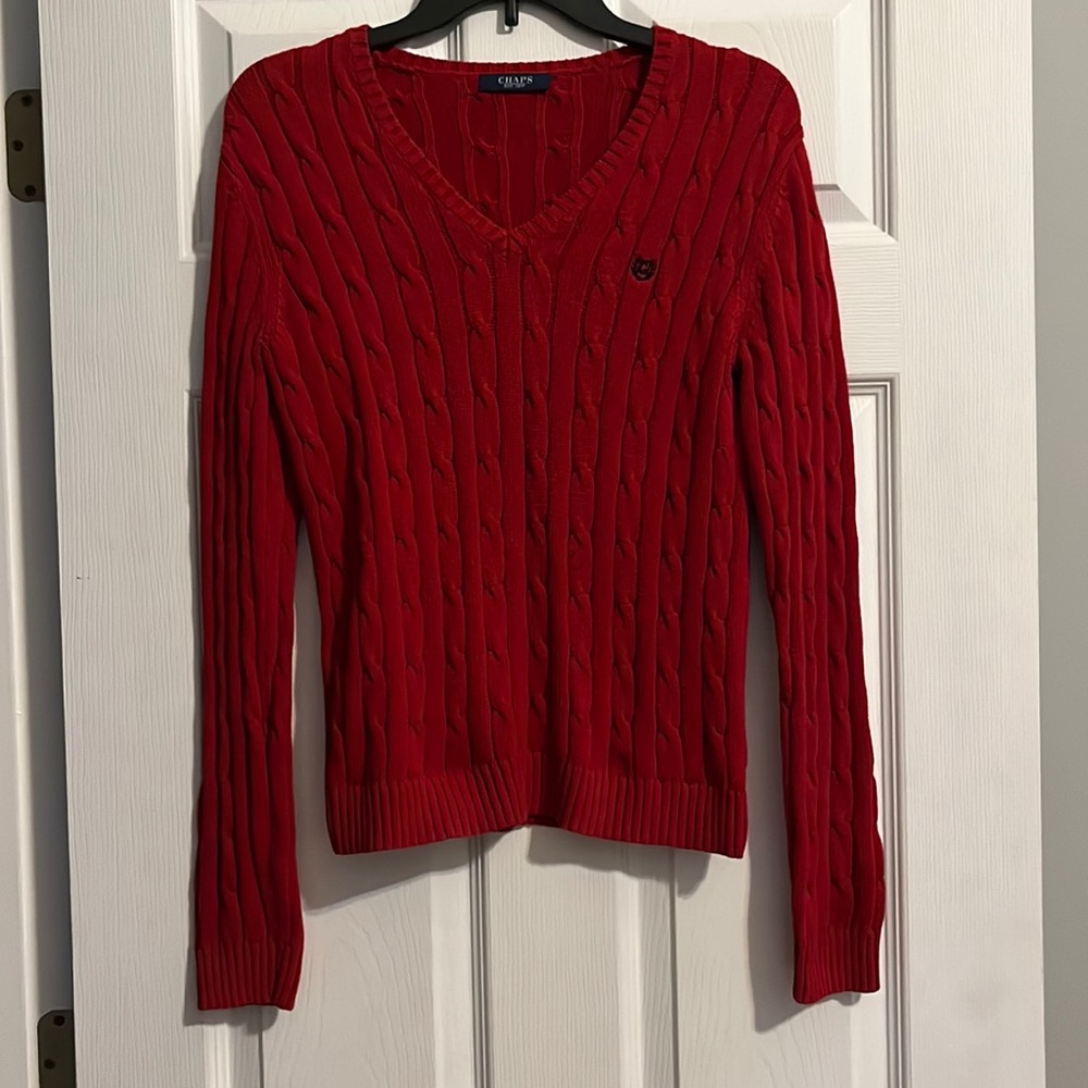 Chaps brick red v-neck cable knit sweater